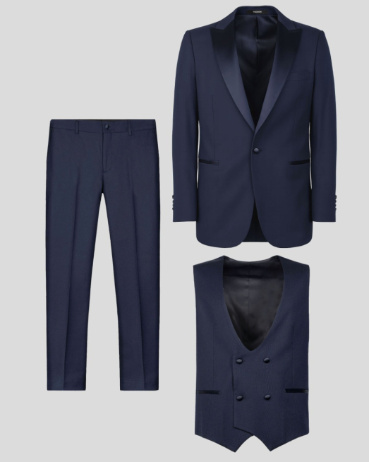 'ТЪМНОСИН ЦЕРЕМОНИАЛЕН КОСТЮМ ТРИ  ЧАСТИ ВТАЛЕН СИЛУЕТ