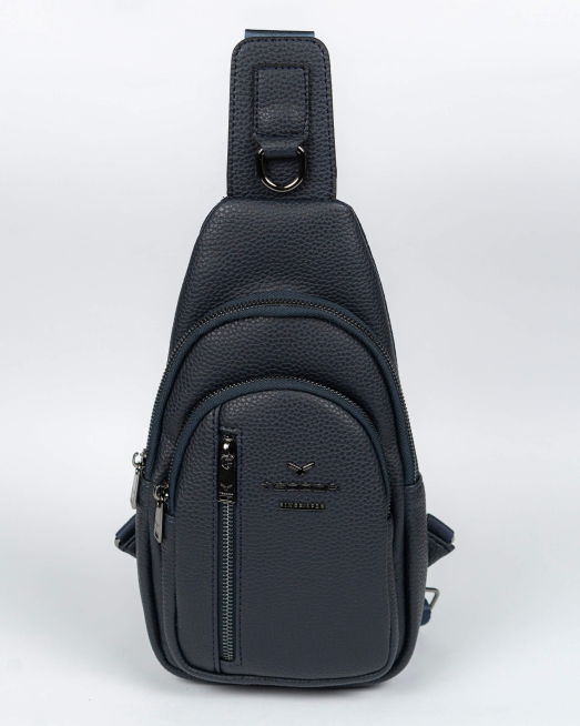 'ТЪМНО СИНЯ ЧАНТА ЗА ПРЕЗ РАМО С МЕТАЛНО ЛОГО