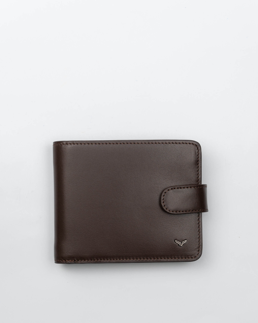 'КАФЯВ ПОРТФЕЙЛ ОТ ГЛАДКА КОЖА С МЕТАЛНО ЛОГО