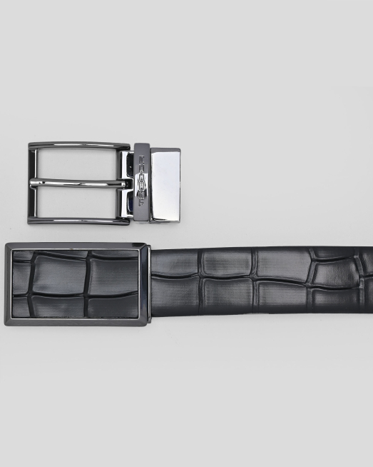 'ЧЕРЕН ДВУЛИЦЕВ  КОЛАН ОТ ГЛАДКА И РЕЛЕФНА КОЖА С ДВЕ КАТАРАМИ