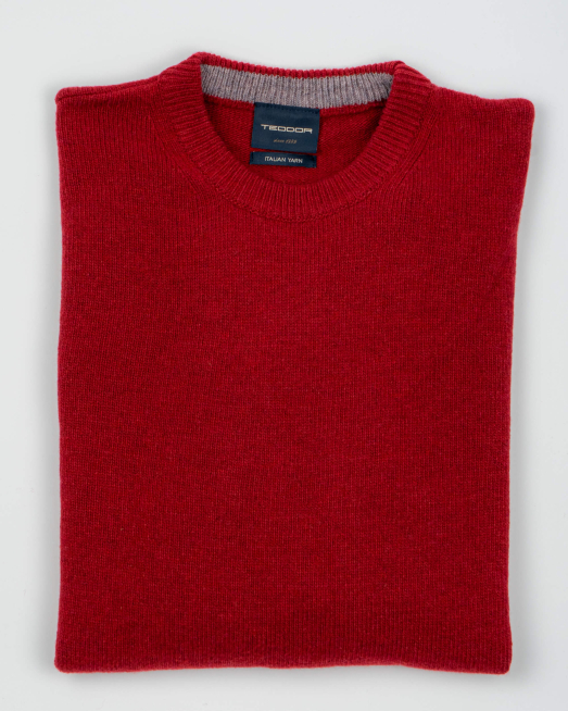 'ЧЕРВЕН ВЪЛНЕН ПУЛОВЕР С ОБЛО ДЕКОЛТЕ