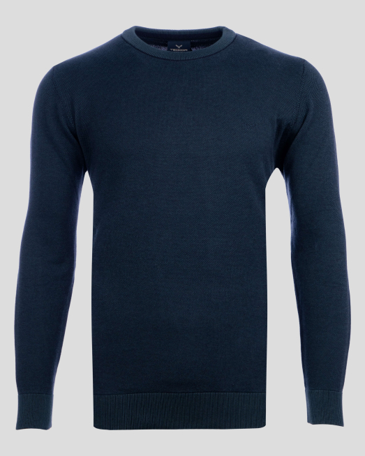 'ТЪМНО СИН СТРУКТУРЕН ПАМУЧЕН ПУЛОВЕР