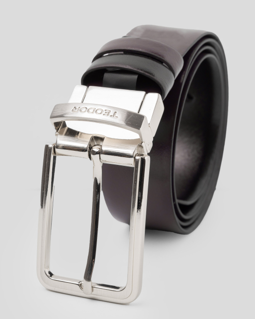 'ДВУЛИЦЕВ КОЛАН ОТ ГЛАДКА КОЖА В ЧЕРНО И КАФЯВО 