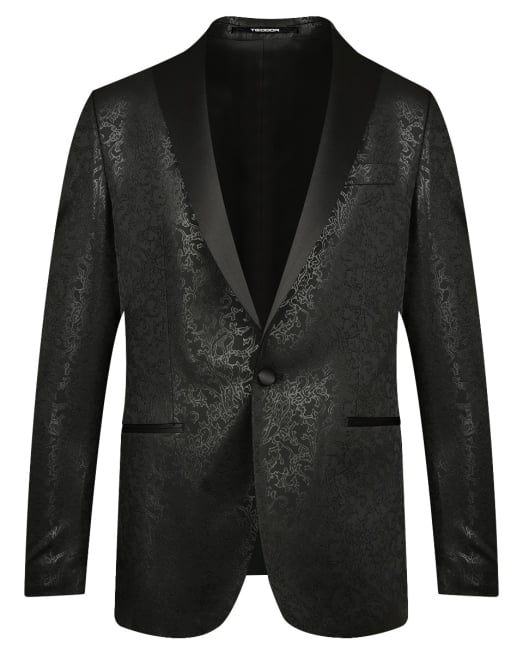 'ЧЕРНО ЖАКАРДОВО САКО С ОСТЪР САТЕНИРАН РЕВЕР