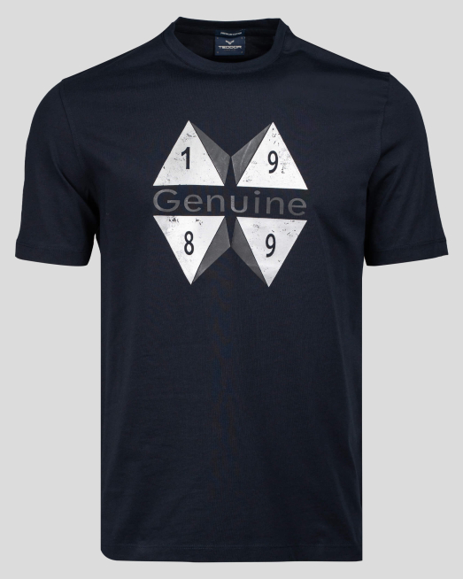 'ТЪМНО СИНЯ ТЕНИСКА С ЛОГО И ПРИНТ