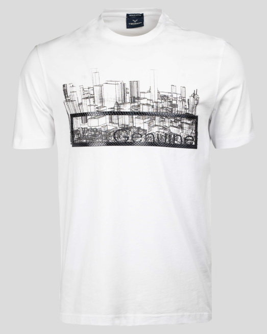 'БЯЛА ТЕНИСКА С РЕЛЕФНА ЩАМПА 