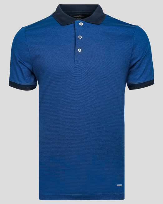 'ТЪМНО СИНЯ ТЕНИСКА С ДВУЦВЕТЕН ЖАКАРД ОТ ДВОЙНО МЕРСЕРИЗИРАН ПАМУК