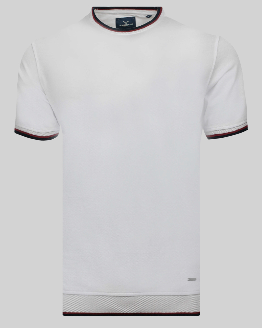 'БЯЛА ТЕНИСКА С КОНТРАСТИ И МЕТАЛНО ЛОГО ОТ PREMIUM ПАМУК 