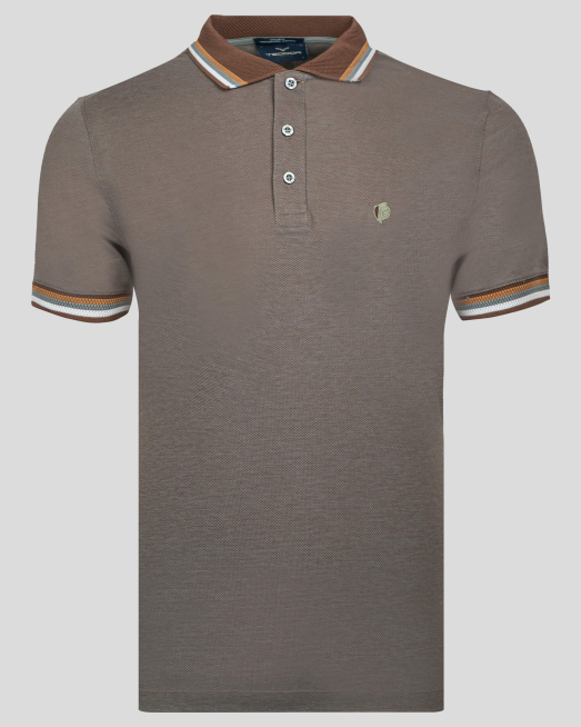 ' ТЕНИСКА С ЯКА ОТ ДВОЙНО МЕРСЕРИЗИРАН ПАМУК С БРОДЕРИЯ В ЦВЯТ КАКИ