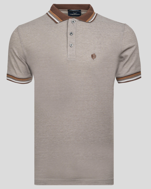 'БЕЖОВА ТЕНИСКА ОТ ДВОЙНО МЕРСЕРИЗИРАН ПАМУК С КОНТРАСТНА ЯКА