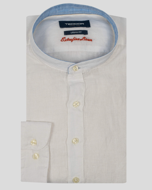 'БЯЛА ЛЕНЕНА РИЗА С ПОПСКА ЯКА И ЛОГО