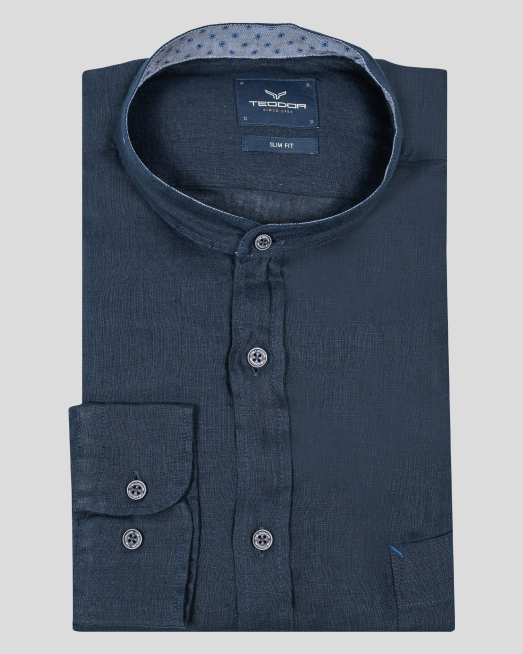 'ТЪМНО СИНЯ РИЗА ОТ ЛЕН С ГАРНИТУРА