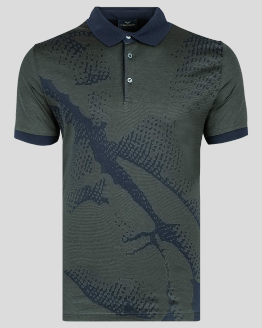 'ЗЕЛЕНА ТЕНИСКА ОТ ДВОЙНО МЕРСЕРИЗИРАН ПАМУК С ДЕСЕНАЦИЯ В ЖАКАРД