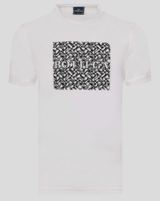 'ДВОЙНО МЕРСЕРИЗИРАНА БЯЛА ТЕНИСКА С ПРИНТ BOTTEGA