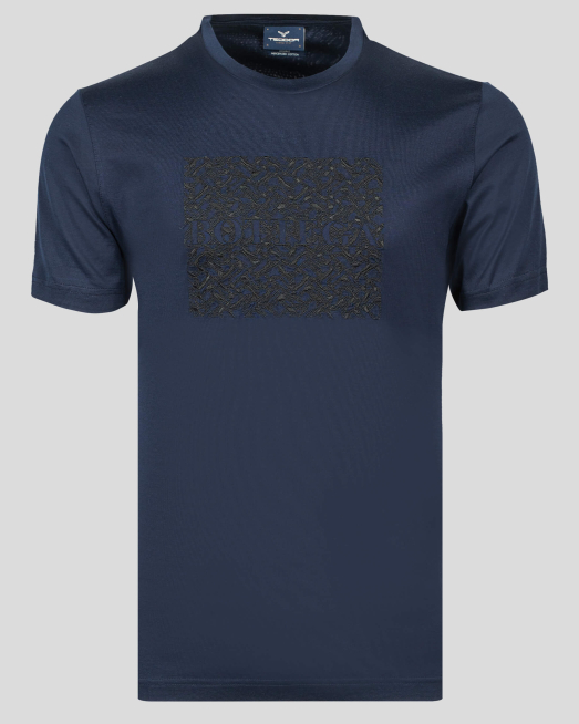 'ТЪМНО СИНЯ ТЕНИСКА ОТ МЕРСЕРИЗИРАН ПАМУК С ПРИНТ BOTTEGA