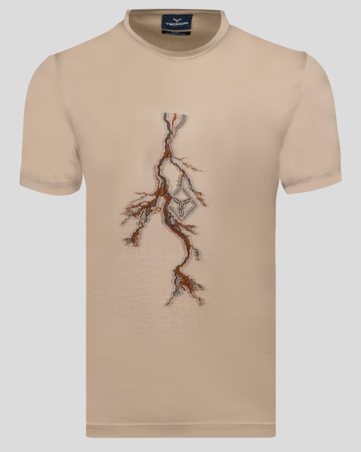 'БЕЖОВА ТЕНИСКА ОТ ДВОЙНО МЕРСЕРИЗИРАН ПАМУК С ДЕСЕН СВЕТКАВИЦИ