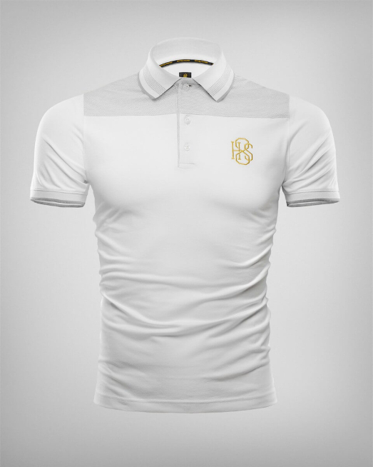 'БЯЛА ТЕНИСКА С ДЕСЕНИРАНА ПОЛО ЯКА И КОНТРАСТНА БРОДЕРИЯ ЛОГО