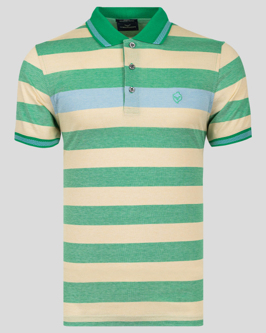 'ТРИЦВЕТНА ТЕНИСКА ОТ ДВОЙНО МЕРСЕРИЗИРАН ПАМУК С БРОДЕРИЯ ЛОГО