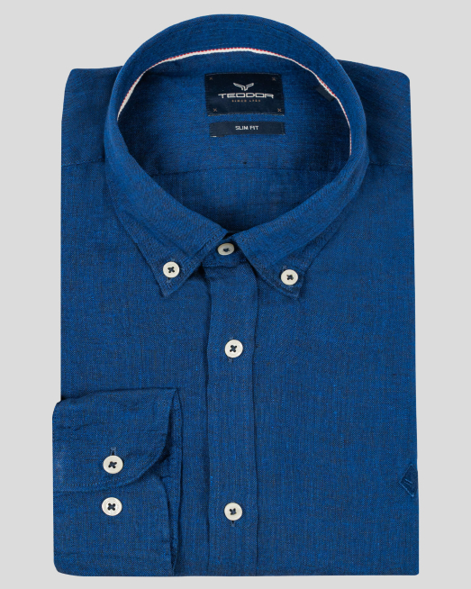 'ИНДИГОВО СИНЯ ЛЕНЕНА РИЗА С ЛОГО 