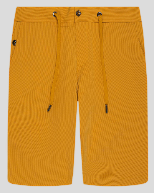 'ЖЪЛТИ БЕРМУДИ С ЛАСТИК НА КОЛАНА И ВРЪЗКИ ОТ ТЕХНОЛОГИЧЕН ТЕКСТИЛ