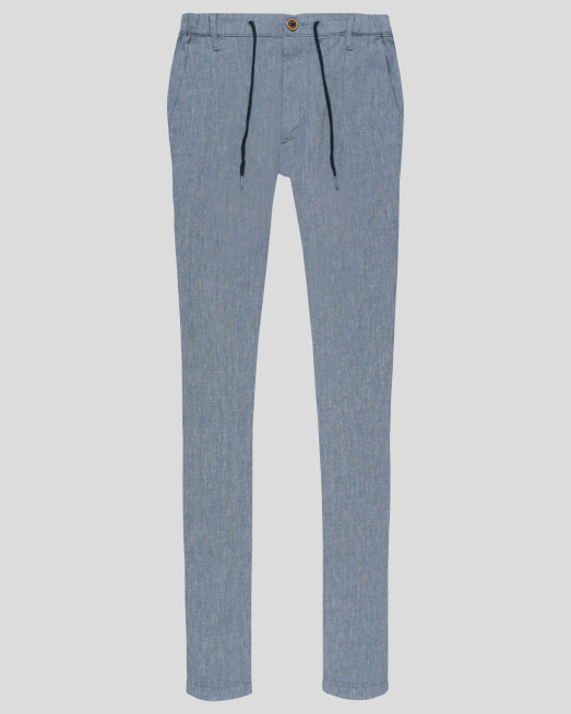 'СИН ПАНТАЛОН ОТ ПАМУК С ЛЕН С КОНТРАСТНИ ВРЪЗКИ