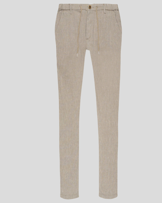 'БЕЖОВ СТРУКТУРЕН ПАНТАЛОН С ЛАСТИК НА КОЛАНА И ВРЪЗКИ