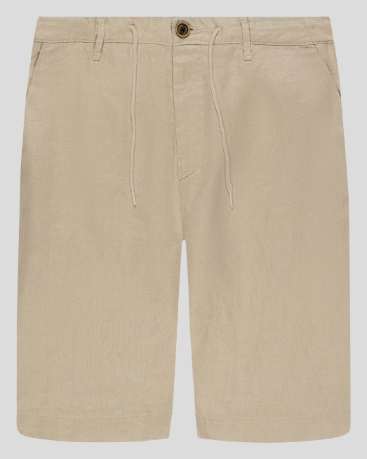 'БЕЖОВИ БЕРМУДИ ОТ ЛЕН С ВРЪЗКИ И ЛОГО