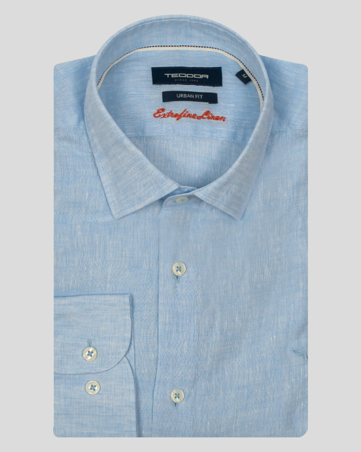 'СВЕТЛО СИНЯ ЛЕНЕНА РИЗА С ТОНАЛНА БРОДЕРИЯ ЛОГО