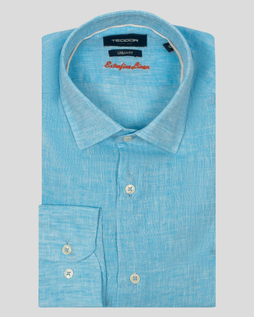 'СИНЯ ЛЕНЕНА РИЗА СВОБОДЕН СИЛУЕТ С ТОНАЛНА БРОДЕРИЯ