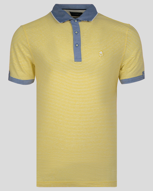 'ЖЪЛТА РАИРАНА ТЕНИСКА С БРОДЕРИЯ ЛОГО ОТ ПАМУК С ЛЕН