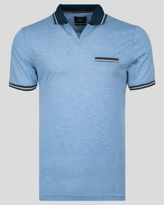 'СВЕТЛО СИНЯ ДВОЙНО МЕРСЕРИЗИРАНА ТЕНИСКА МЕЛАНЖ С КОНТРАСТИ