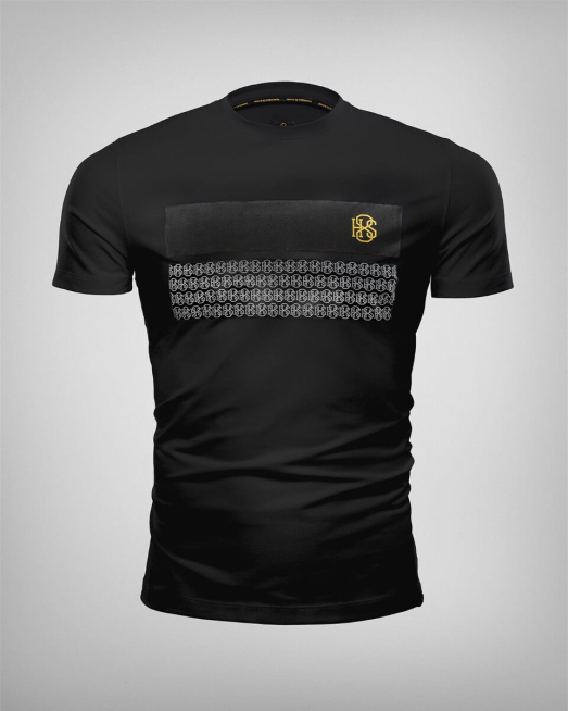 'ЧЕРНА ТЕНИСКА С МАТ ЛЕНТИ И СИВ ПРИНТИРАН ДЕСЕН 