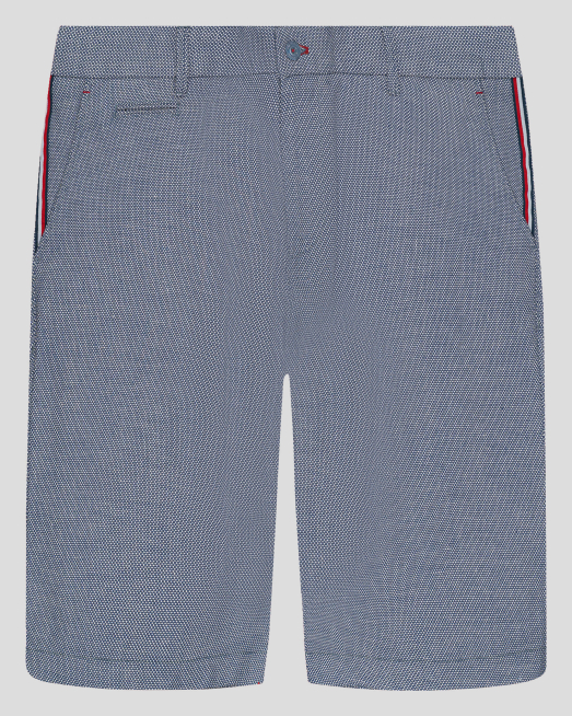 'СИНИ БЕРМУДИ С КОНТРАСТЕН ШИРИТ В СИТНА СТРУКТУРА