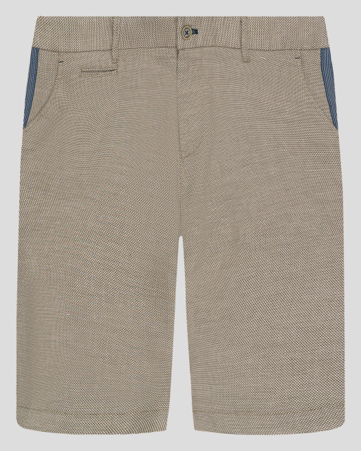 'БЕЖОВИ БЕРМУДИ В СИТНА СТРУКТУРА С КОНТРАСТЕН ШИРИТ