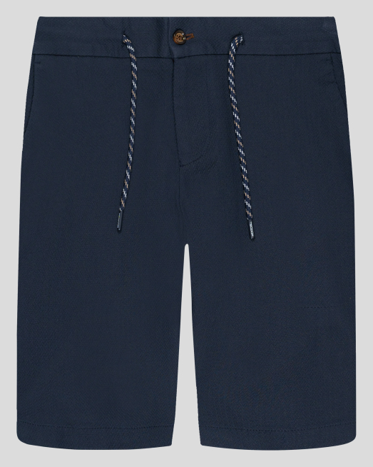 'ТЪМНО СИНИ СТРУКТУРНИ БЕРМУДИ С МЕТАЛНО ЛОГО OT ТЕНСЕЛ