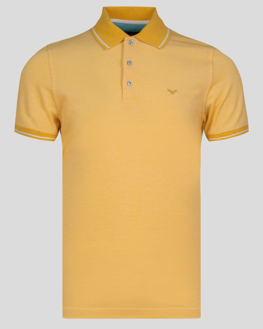 'ЖЪЛТА ТЕНИСКА ОТ ДВУЦВЕТЕН ОКСФОРД С КОНТРАСТИ И БОРДЕРИЯ ЛОГО