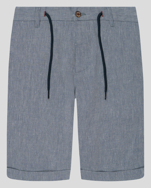 'ТЪМНО СИНИ БЕРМУДИ ОТ ПАМУК С ЛЕН 