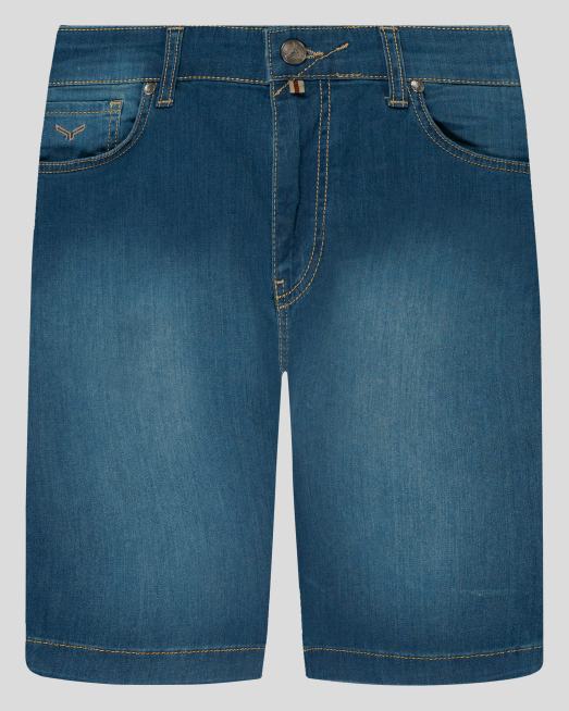 'ДЪНКОВИ БЕРМУДИ В ЦВЯТ ТИНТ С БРОДЕРИЯ ЛОГО И КОНТРАСТНИ ШЕВОВЕ