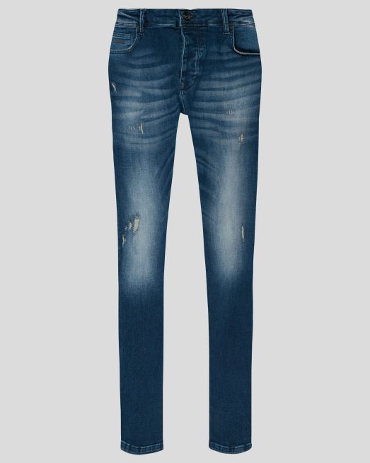 'СИНИ ДЪНКИ С НАКЪСАН ЕФЕКТ И МЕТАЛНО ЛОГО