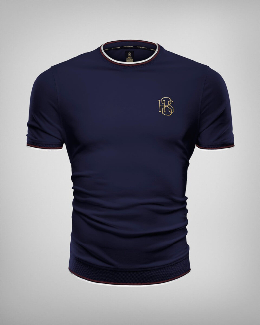 'ТЪМНО СИНЯ ТЕНИСКА ОТ ПИКЕ С ДЕСЕНАЦИИ И БРОДЕРИЯ ЛОГО