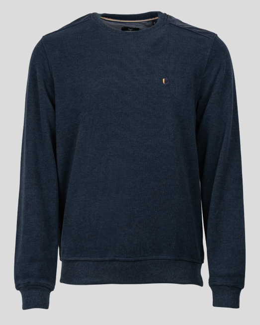 'ТЪМНО СИНЯ БЛУЗА МЕЛАНЖ С ПЛАТКИ ОТ ТЕХНОЛОГИЧЕН ПЛАТ