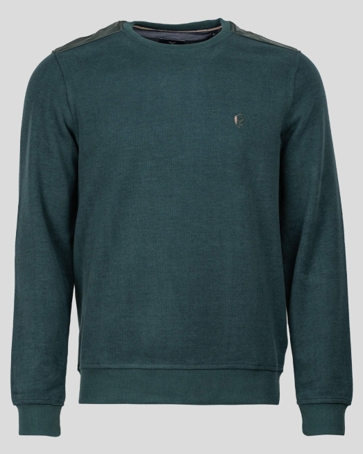 'ЗЕЛЕНА ТРИКОТАЖНА БЛУЗА СЪС ШИРИТ И ПЛАТКИ ОТ ТЕХНОЛОГИЧЕН ПЛАТ