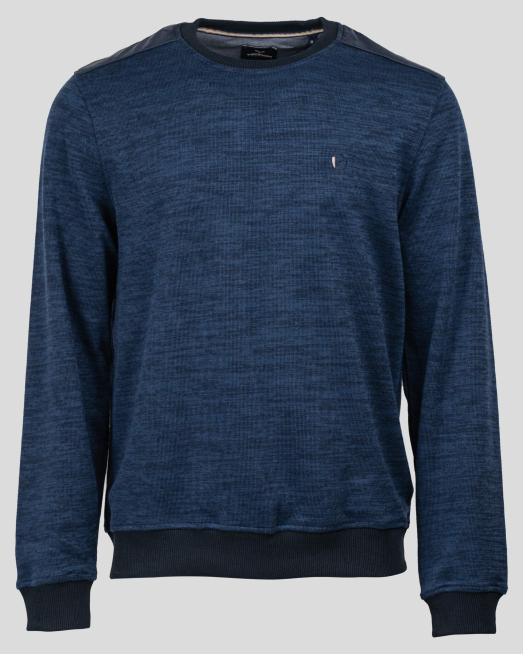 'СИНЯ БЛУЗА МЕЛАНЖ С БРОДЕРИЯ И ПЛАТКИ ОТ ТЕХНОЛОГИЧЕН ПЛАТ