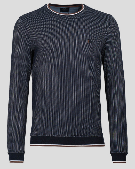 'ТЪМНО СИНЯ БЛУЗА ЖАКАРД С ДЕСЕНАЦИИ И БРОДЕРИЯ ЛОГО