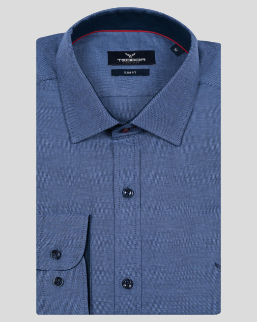 'СИНЯ РИЗА ВТАЛЕН СИЛУЕТ С БРОДЕРИЯ ЛОГО 