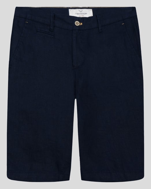 'ТЪМНОСИНИ БЕРМУДИ С ИТАЛИАНСКИ ДЖОБ ОТ 100% ЛЕН 