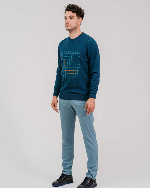'ПУЛОВЕР С МОТИВ МРЕЖА В ЦВЯТ ПЕТРОЛ