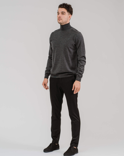 'ТЪМНОСИВ ПУЛОВЕР ФИНА ВЪЛНА С ПОЛО ЯКА