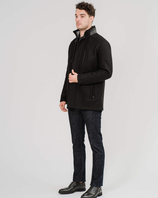 'ЧЕРНО ПАЛТО ОТ ВЪЛНА С КАШМИР