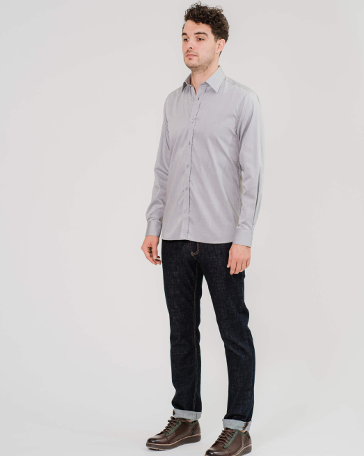 'СИВА ПАМУЧНА РИЗА С БРОДЕРИЯ